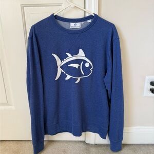 Southern Tide Blue Sweatshirt with White Fish Logo Mens Medium